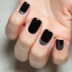 Short Black Nails with Glitter