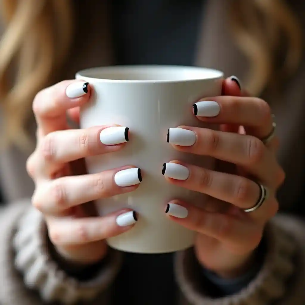 White Nails with Black Tips