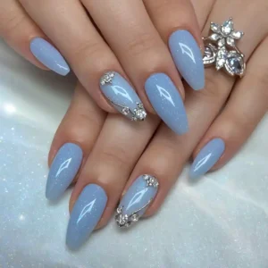 Blue Aura Nails with Gem Accents