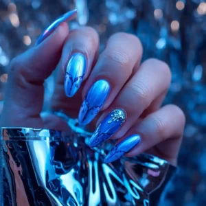 Chrome Blue Aura Nails