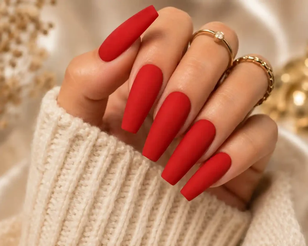 Matte Tomato Red Nails