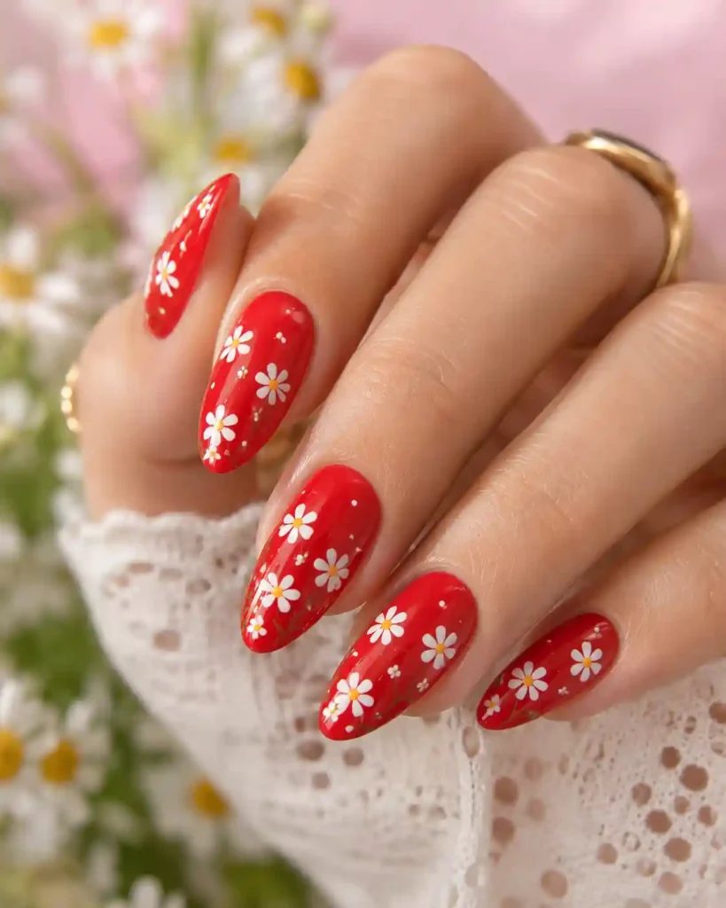 Floral Tomato Red Nails