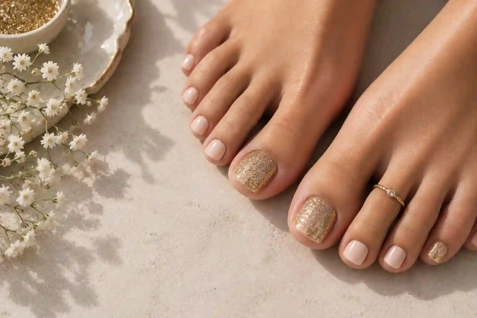 Gold Glitter Accent toe nail