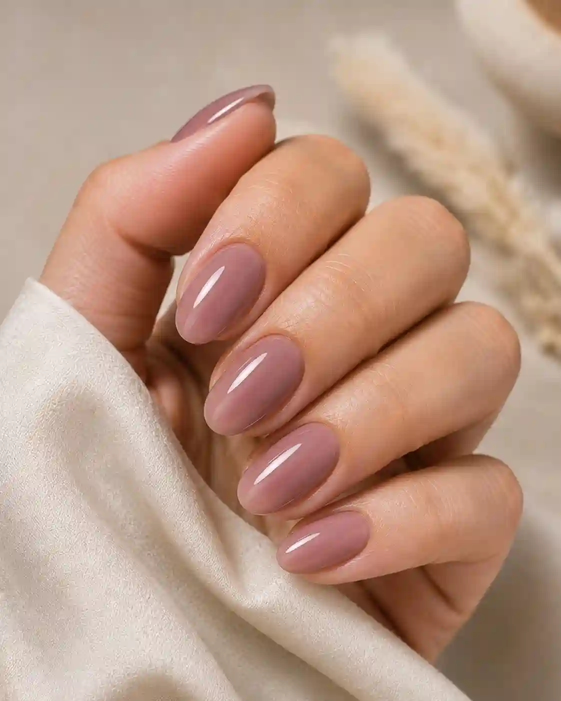Short almond mauve milk nails