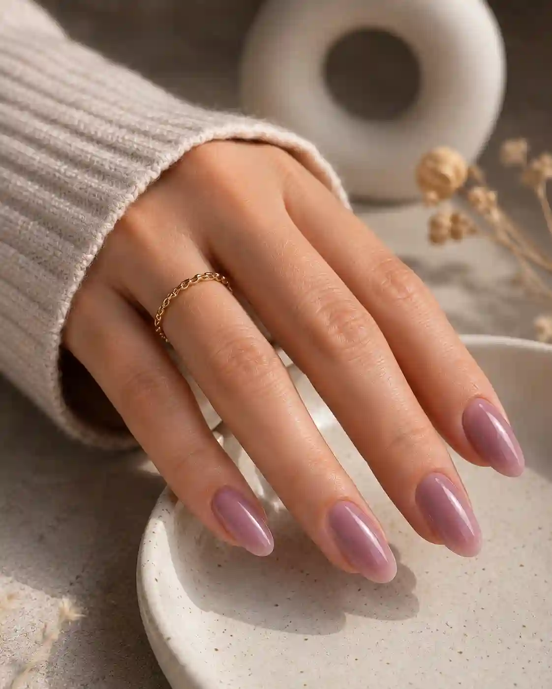 Squoval mauve milk nails