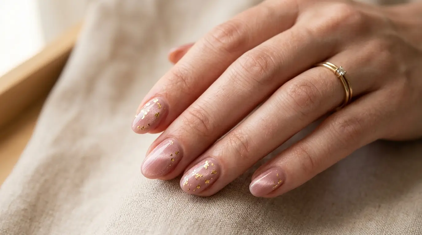 Blush Pink Cat Eye Nails with Gold Foil