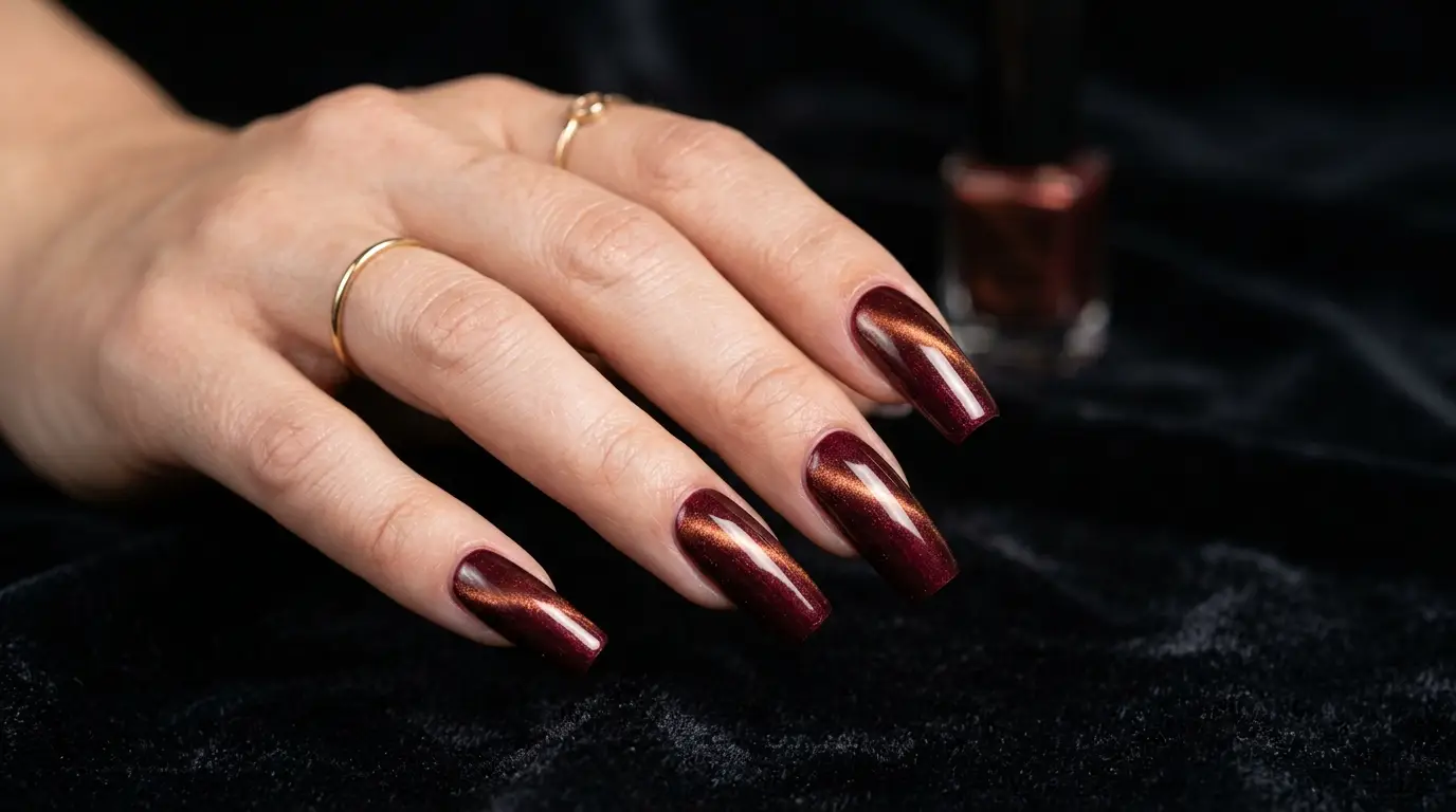 Burgundy Wine Cat Eye Nails