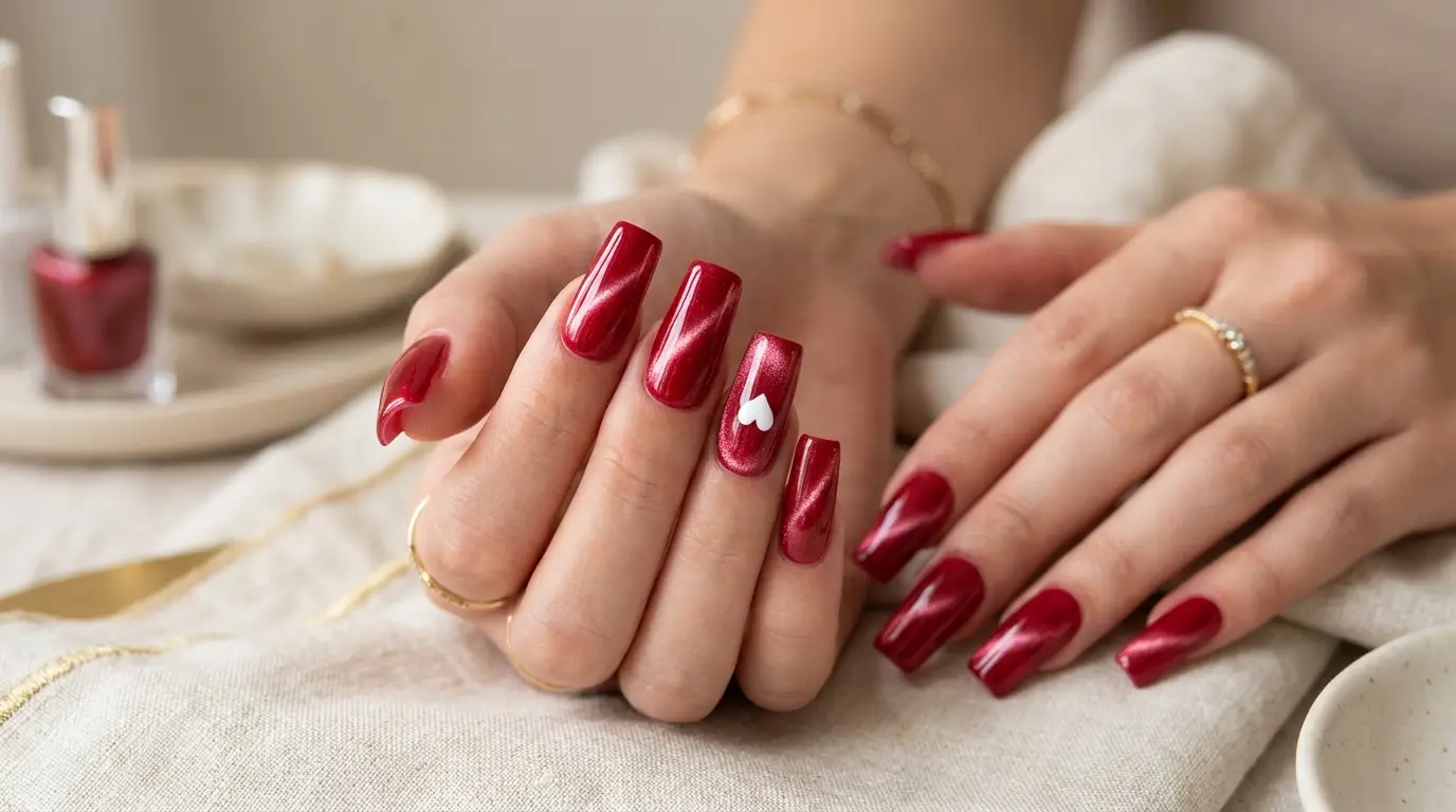 Cherry Red Cat Eye with Heart Accent