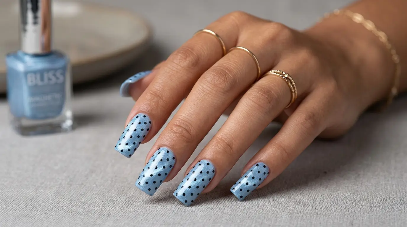Dotted Blue Cat Eye Nails