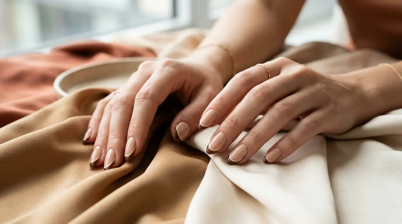 Double Line Chocolate French Nails