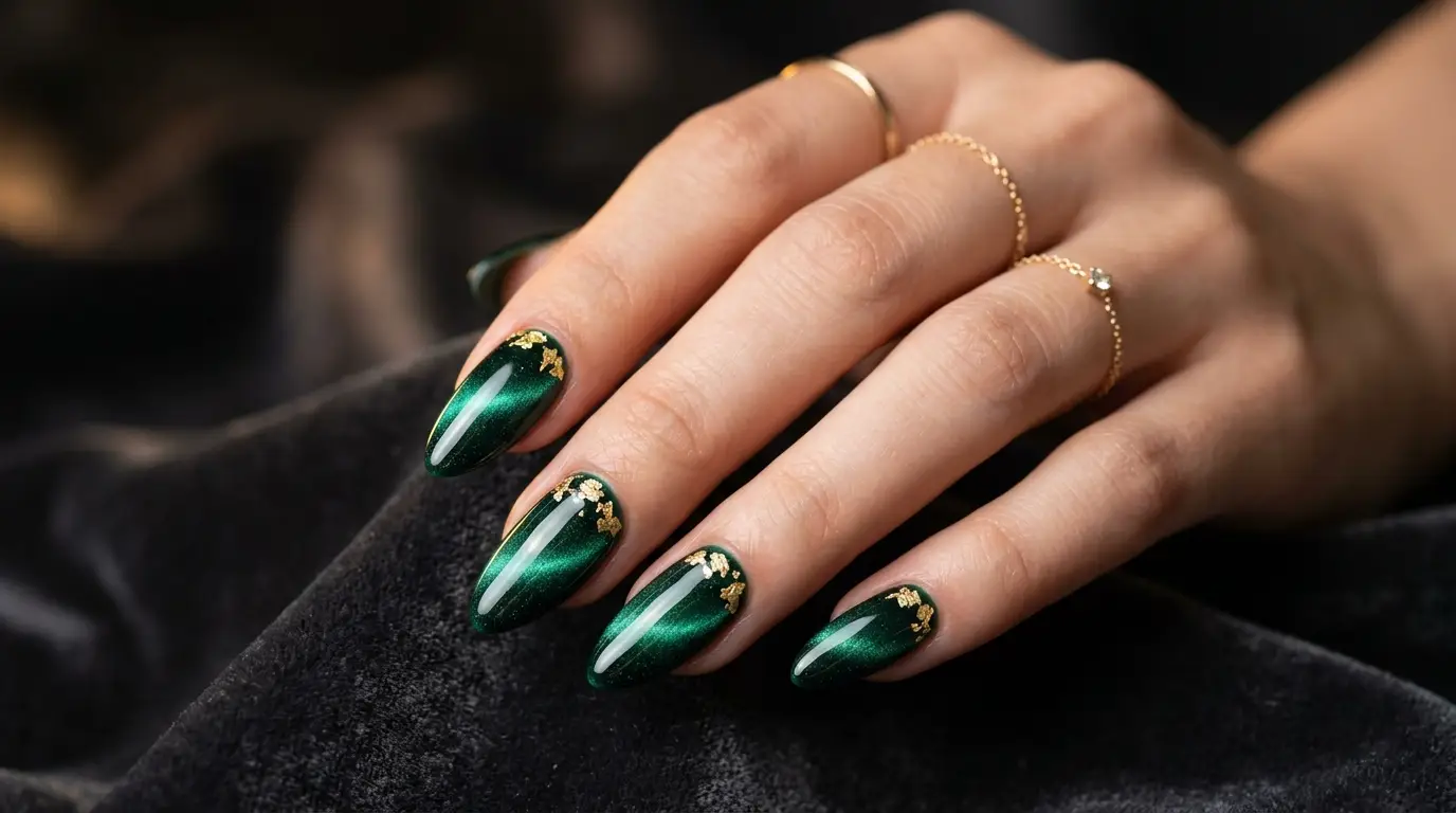Emerald Cat Eye Set with Gold Leaf Pieces