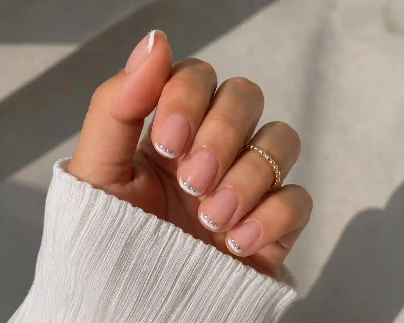 French Tips with Nail Gems or Dots