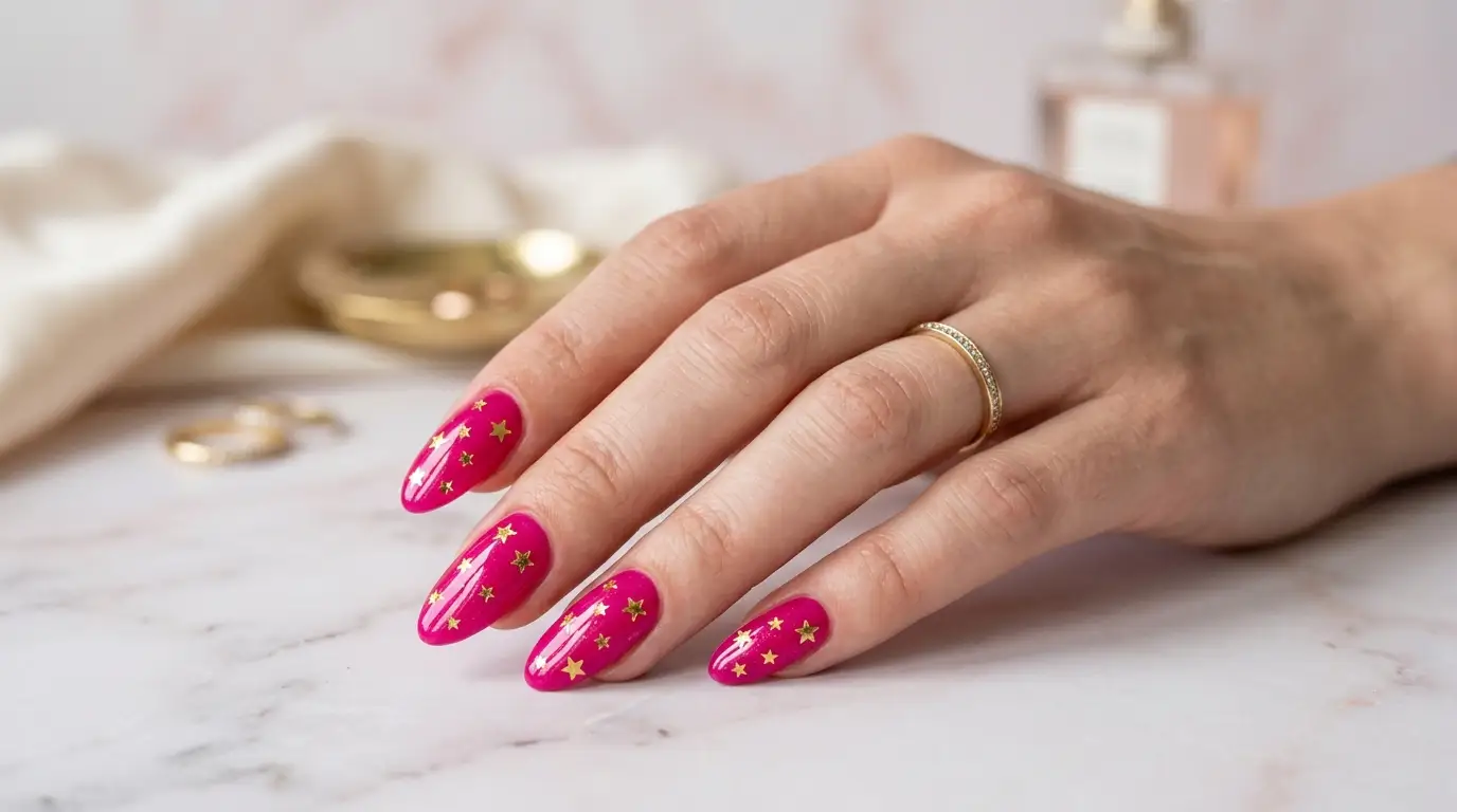 Fuchsia Pink with Gold Star Confetti