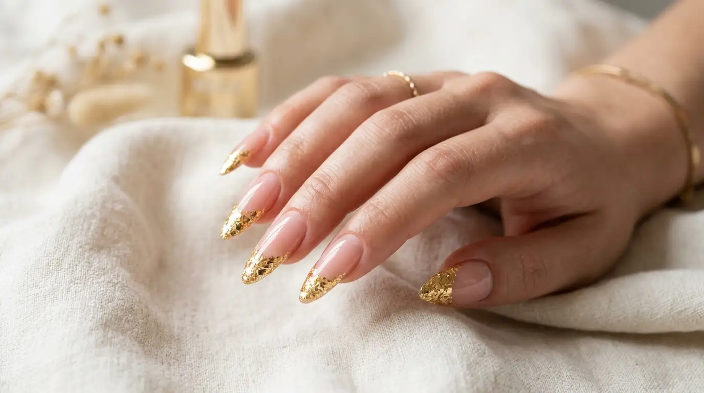 Gold Foil Confetti French Tips on Pink
