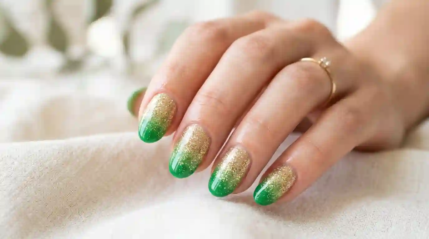 Gold Glitter Ombre into Green Tip