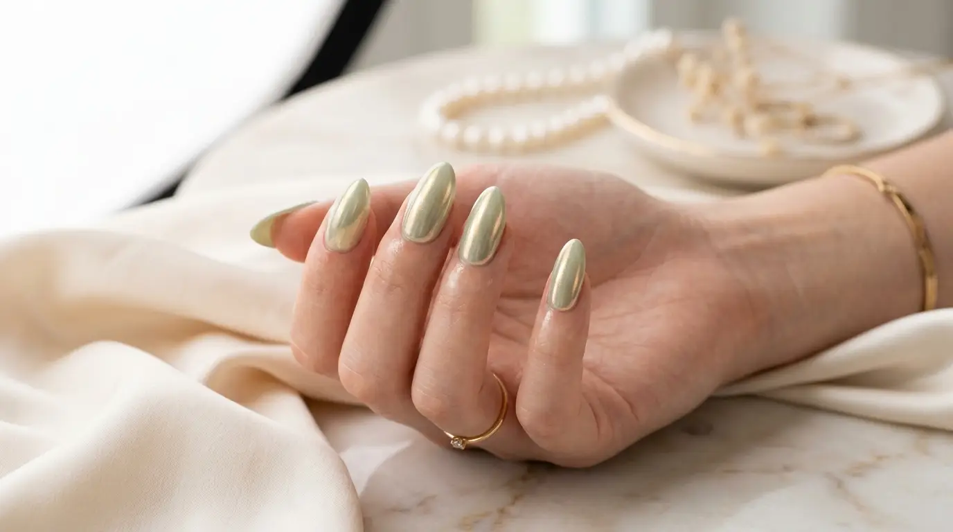 Green Glazed Donut Shimmer over Gold Pearl