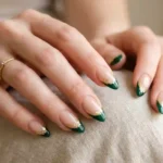 Green and Gold French Tip Nail
