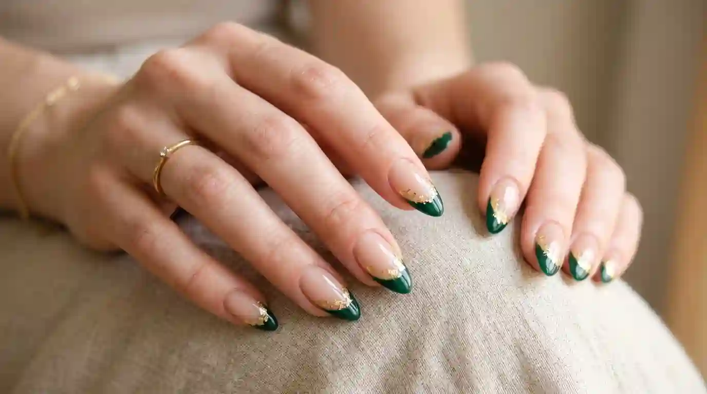 Green and Gold French Tip Nail