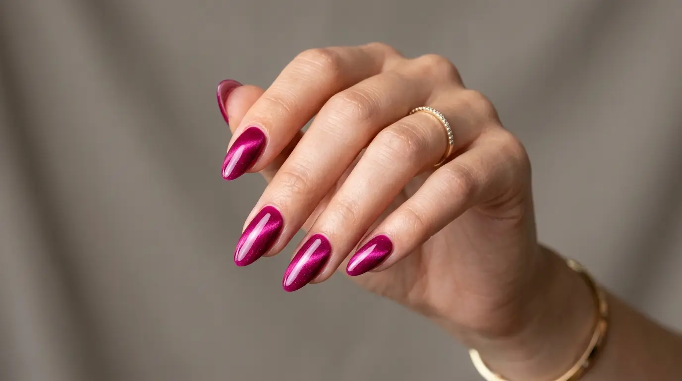 Magenta Cat Eye Nails