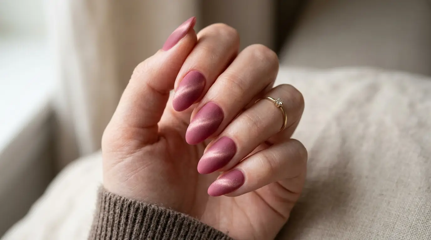 Matte Pink Cat Eye Nails