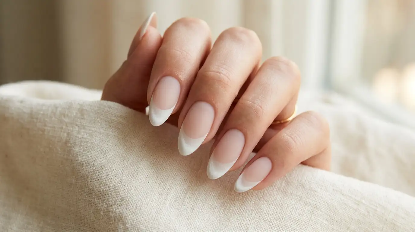 Matte finish white cat eye French tip nails