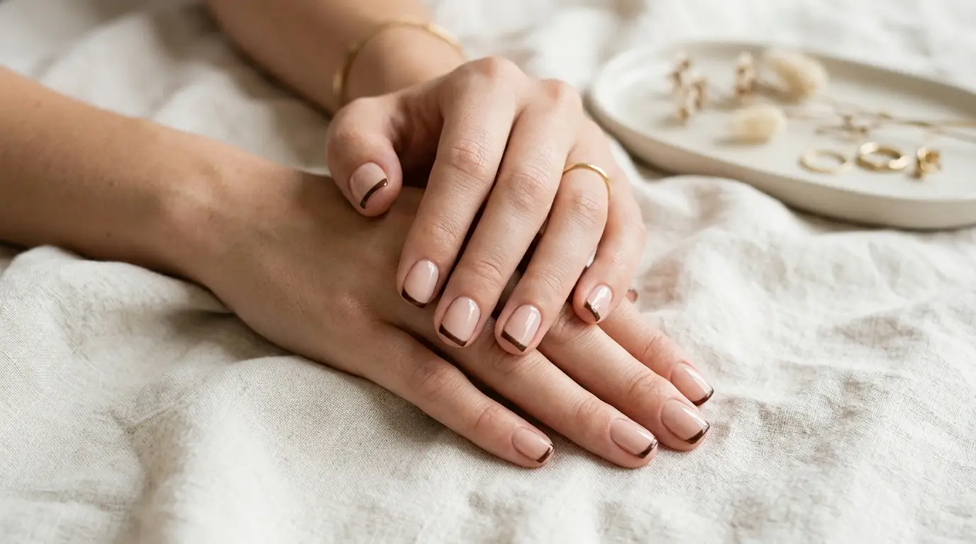 Micro Chocolate Tips on Short Square Nails
