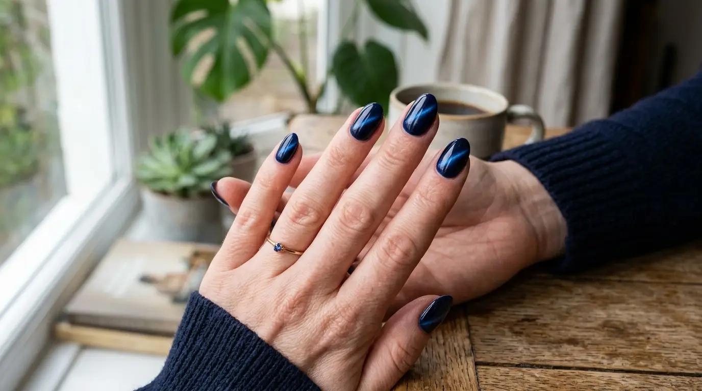 Midnight Navy Cat Eye Nails