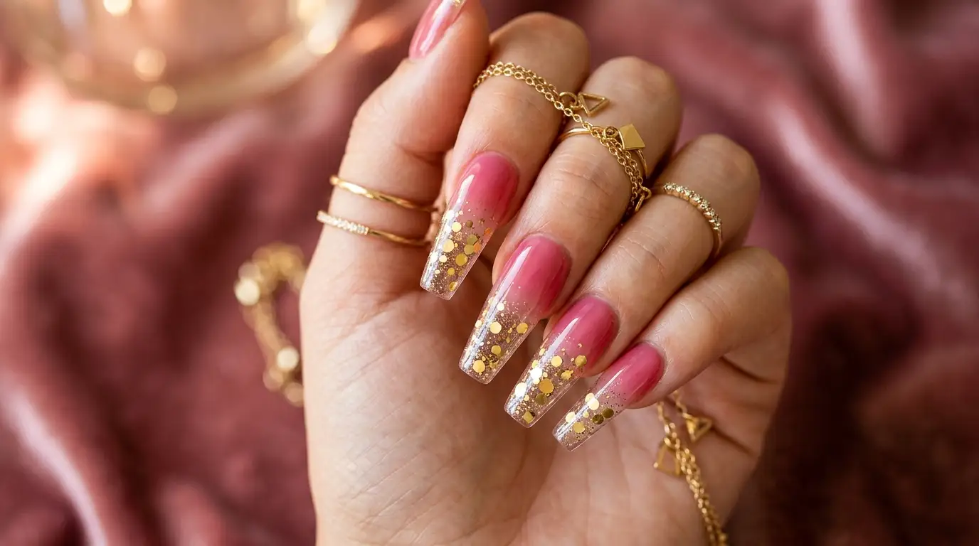 Milky Pink Base with Gold Confetti Flakes