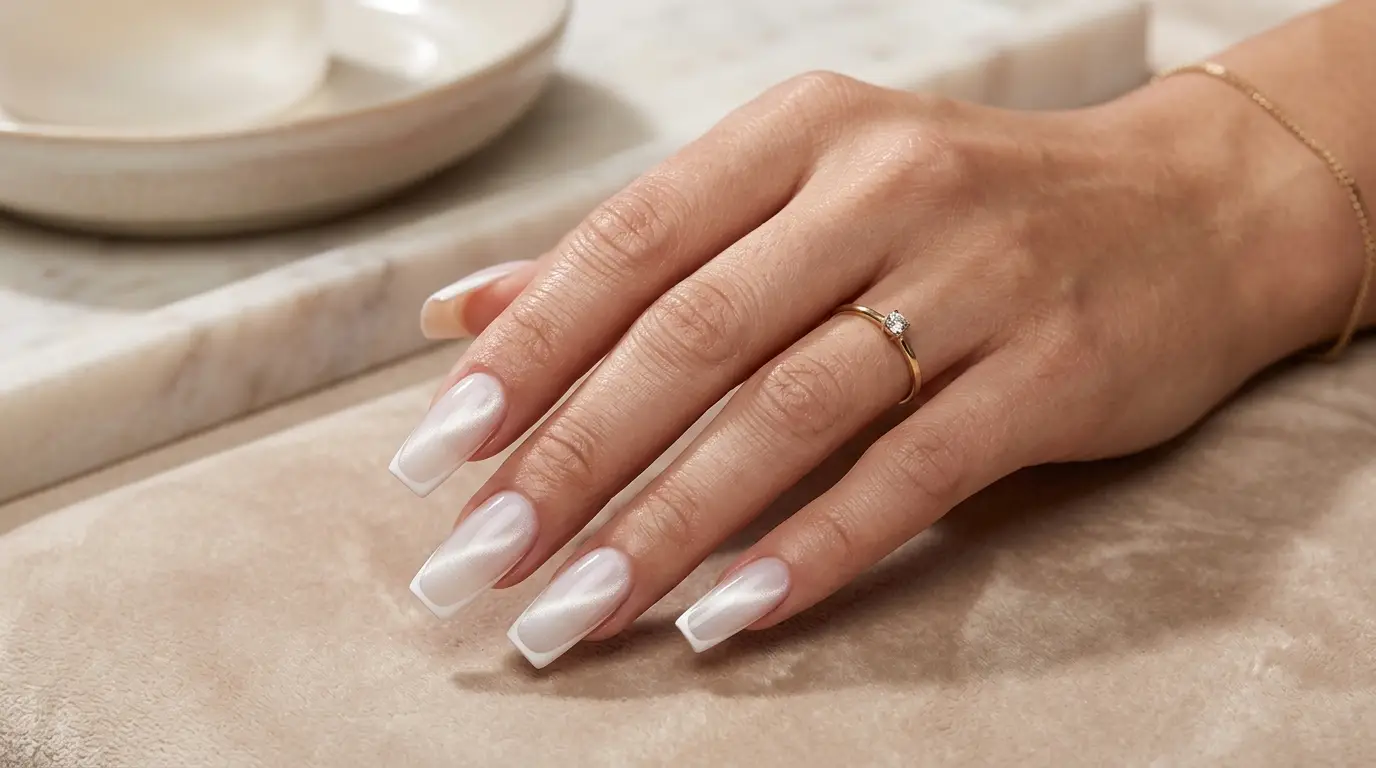 Milky White Cat Eye French Tips