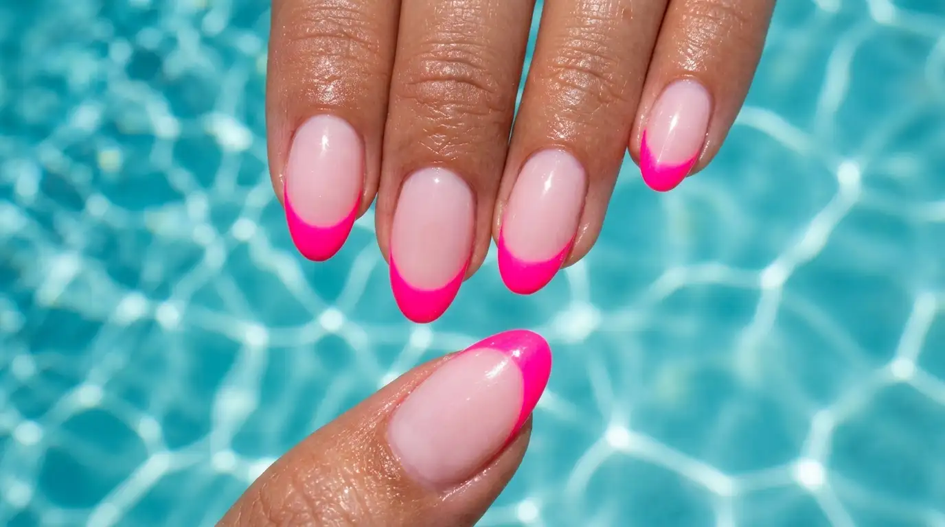 Neon pink summer French tip nail design