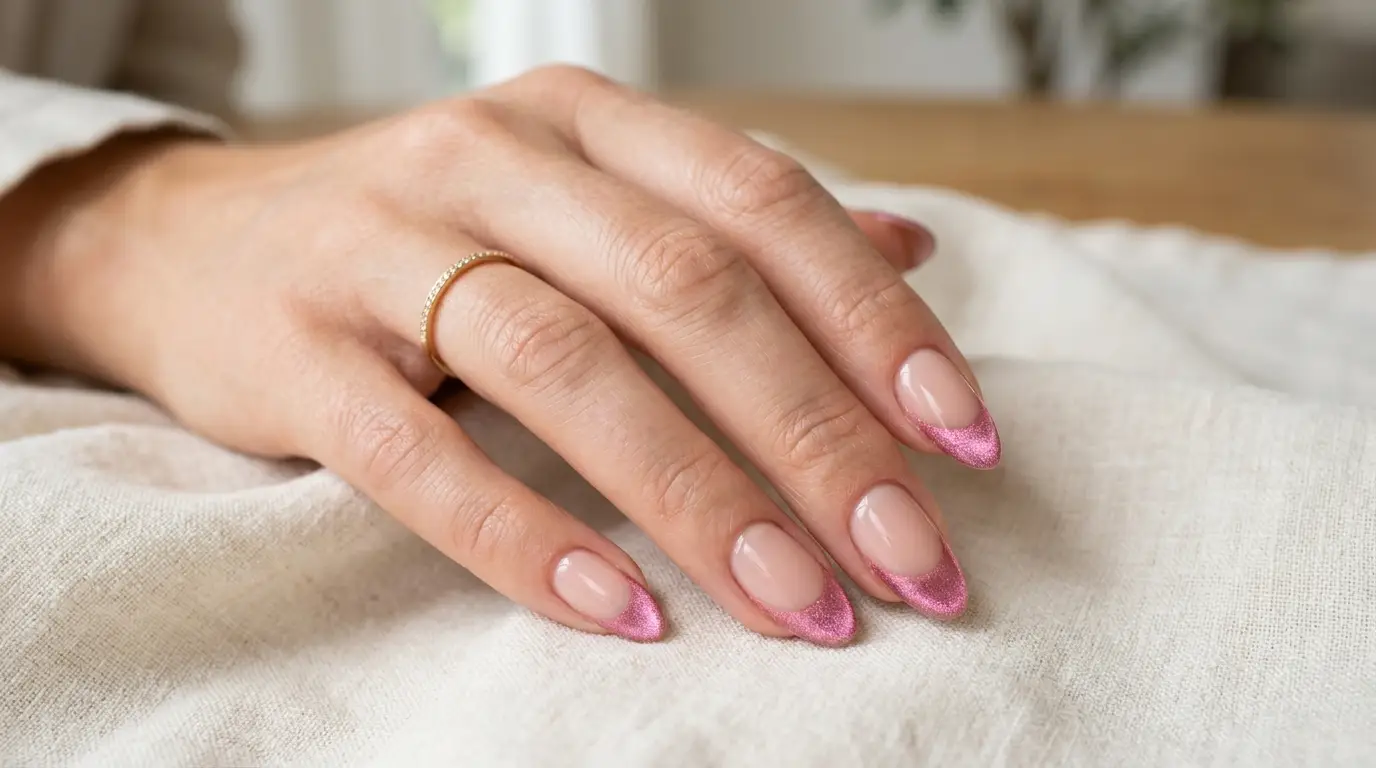 Pink Cat Eye French Tips