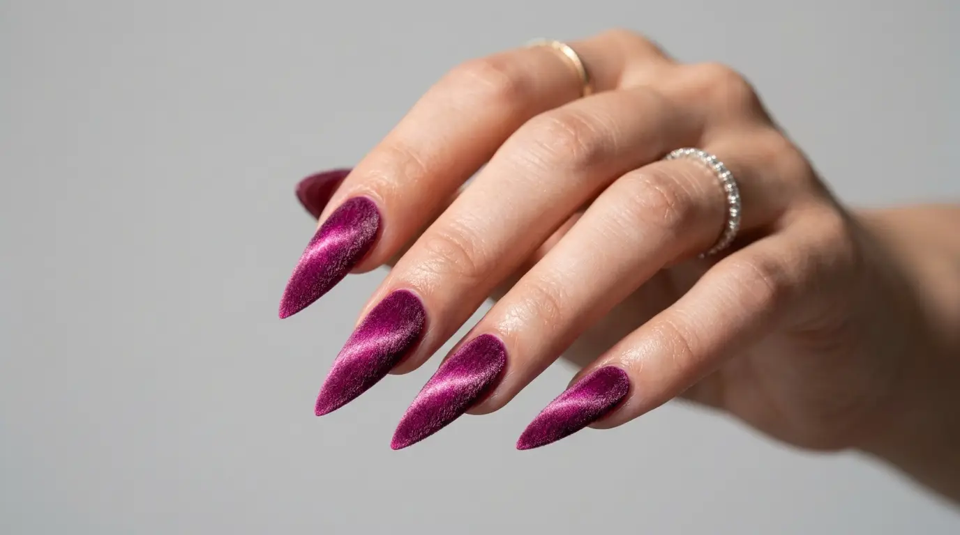 Pink Cat Eye Stiletto Nails