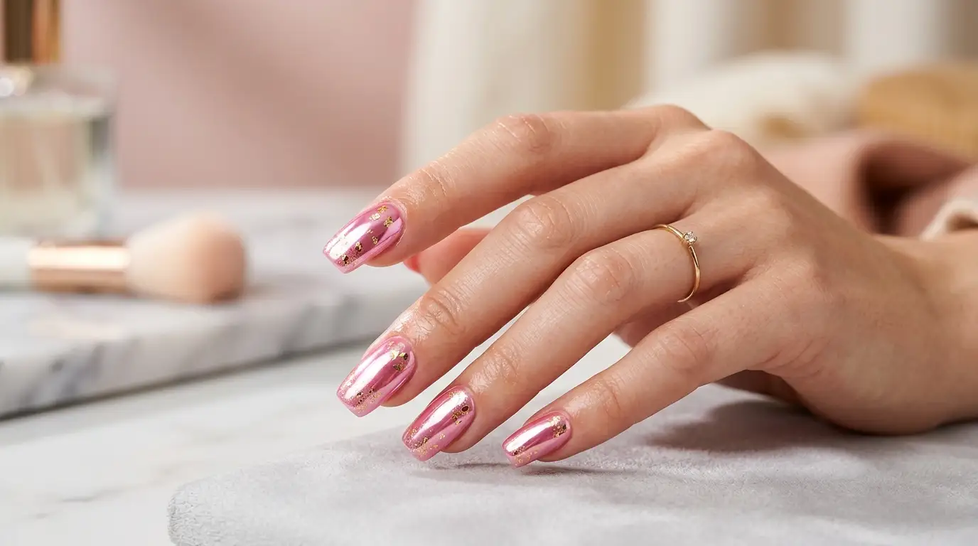 Pink Chrome Base with Gold Confetti Accents