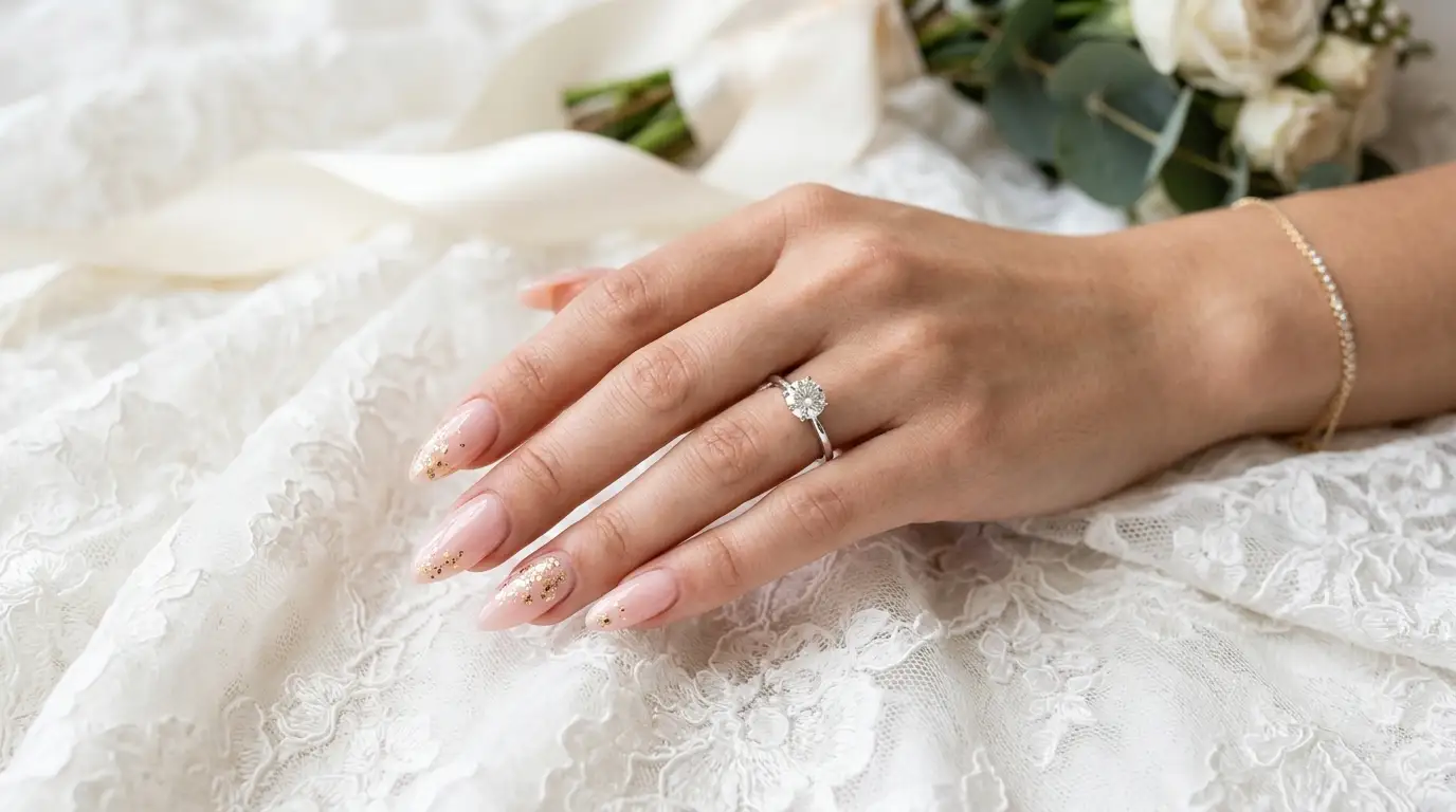Pink and Gold Confetti Bridal Nails