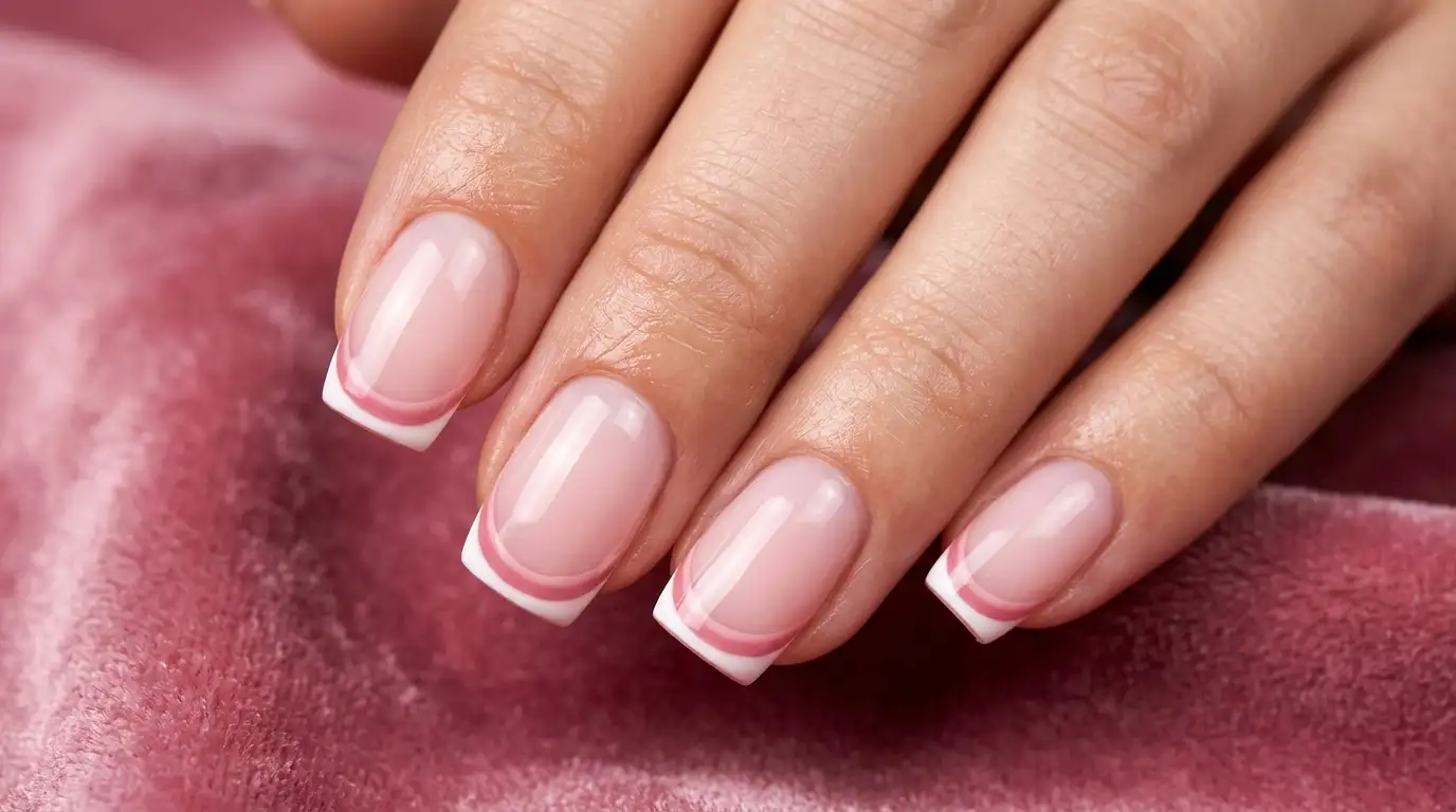 Pink and white double French tip nail design