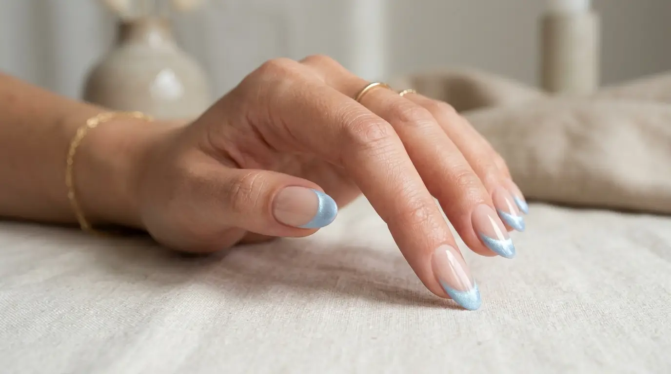 Powder Blue Cat Eye French Tips