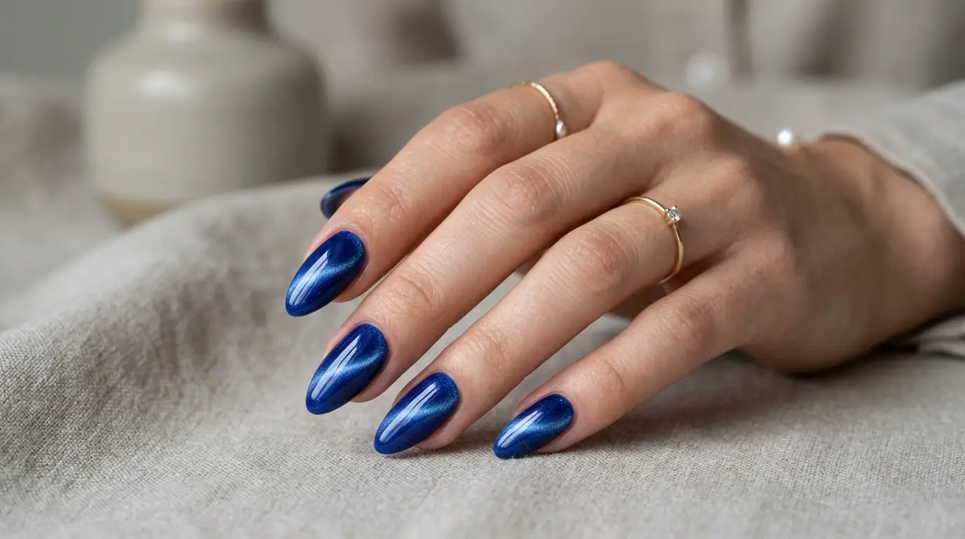 Royal Blue Almond Cat Eye Nails