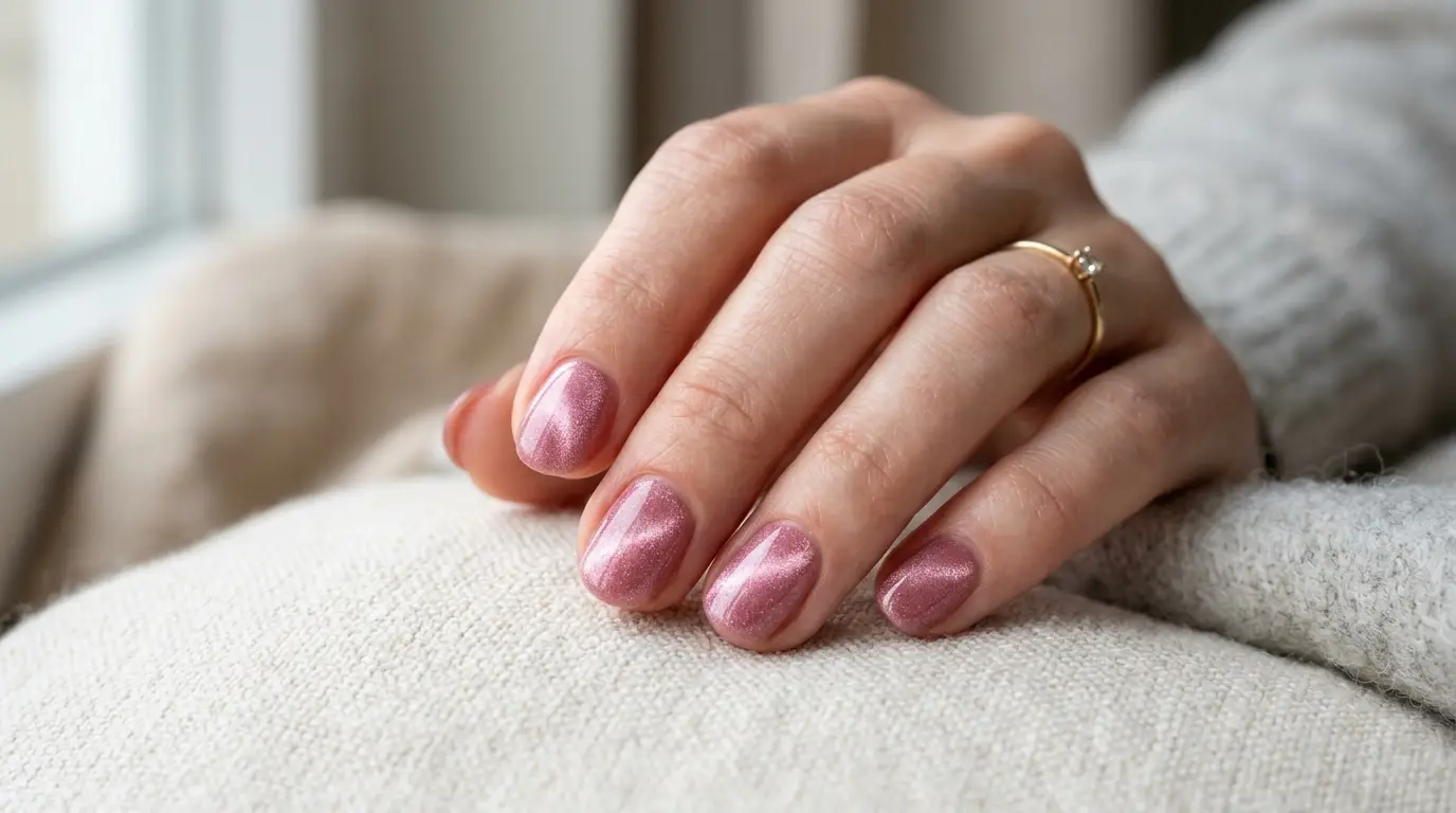 Short Pink Cat Eye Nails