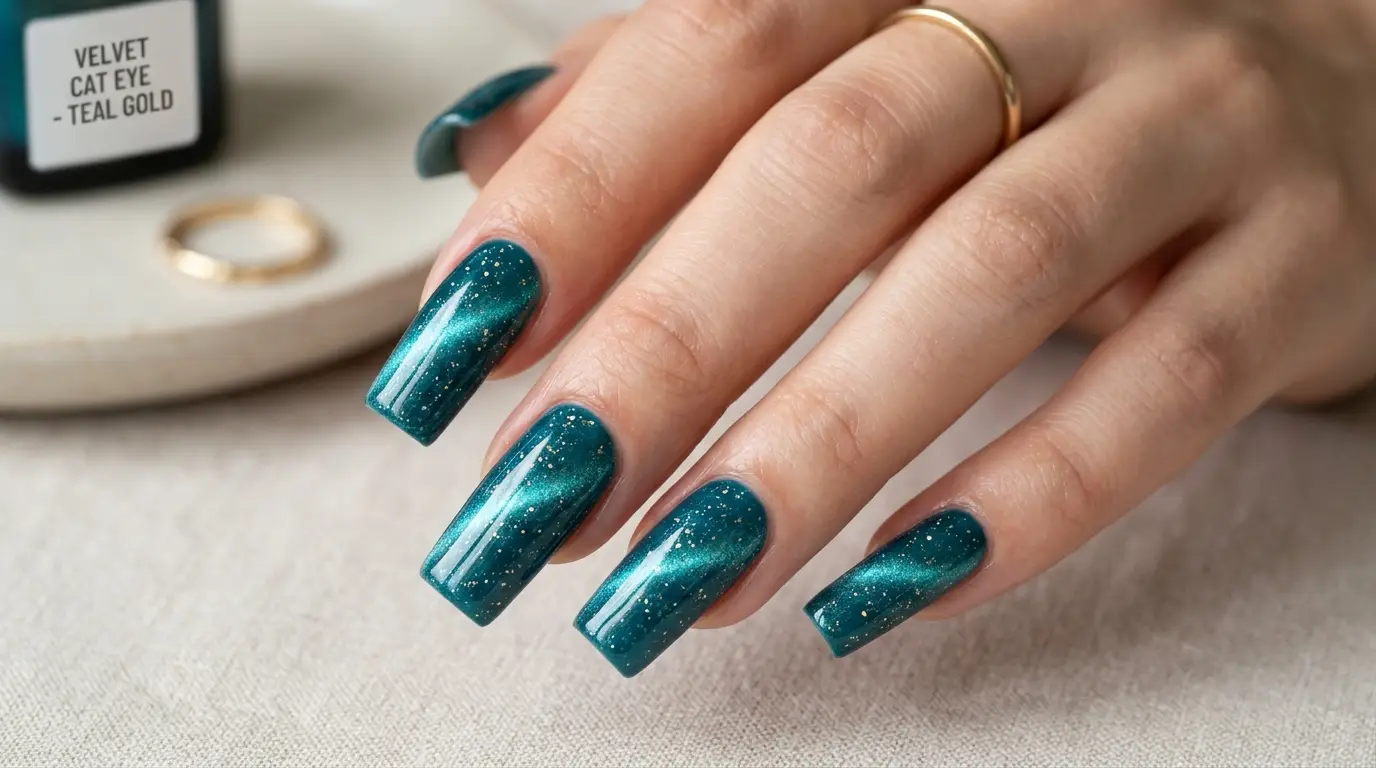 Teal Green Cat Eye with Gold Flecks