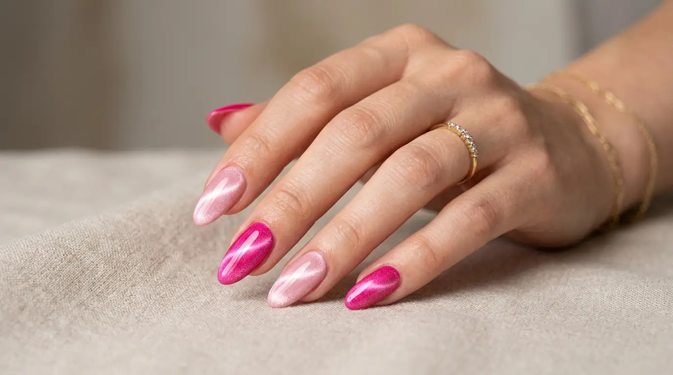Two-Tone Pink Cat Eye Nails