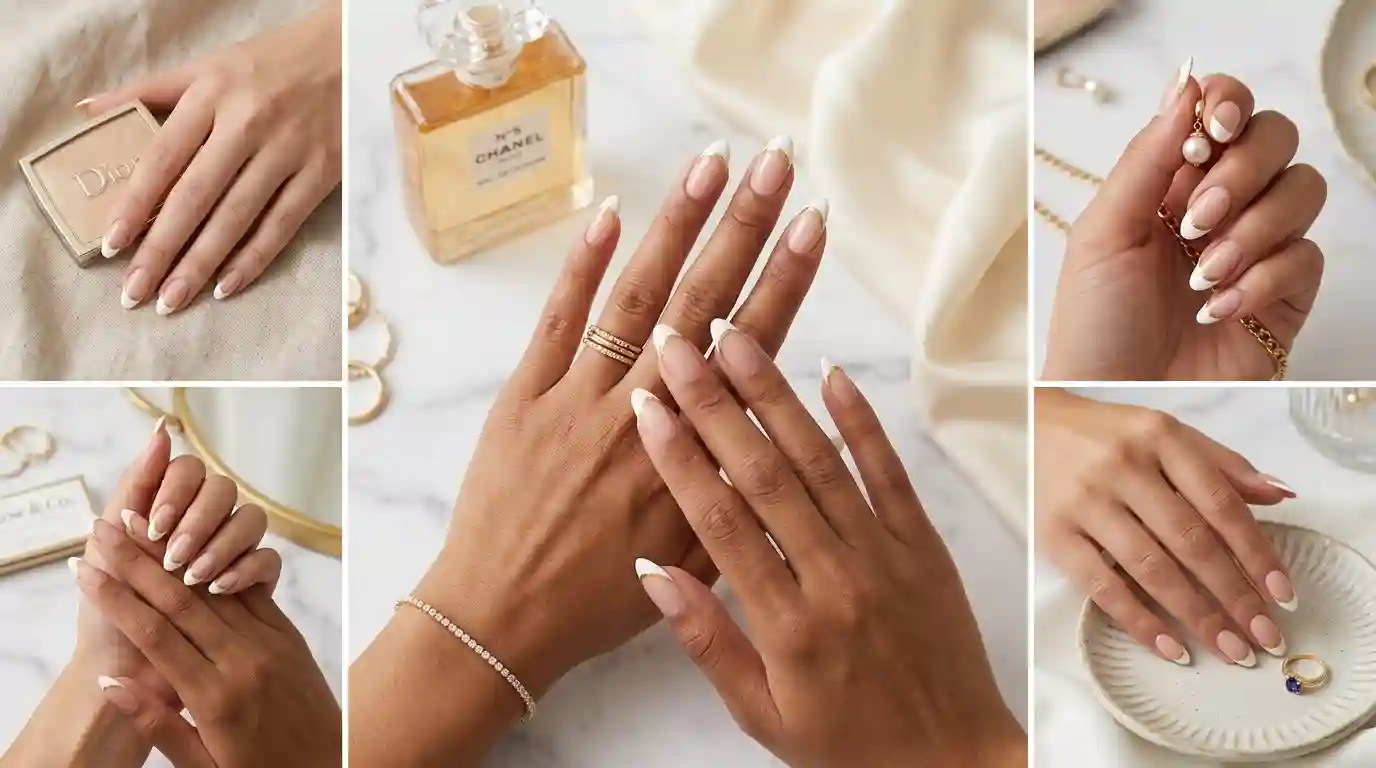 White and Gold French Tip Nails