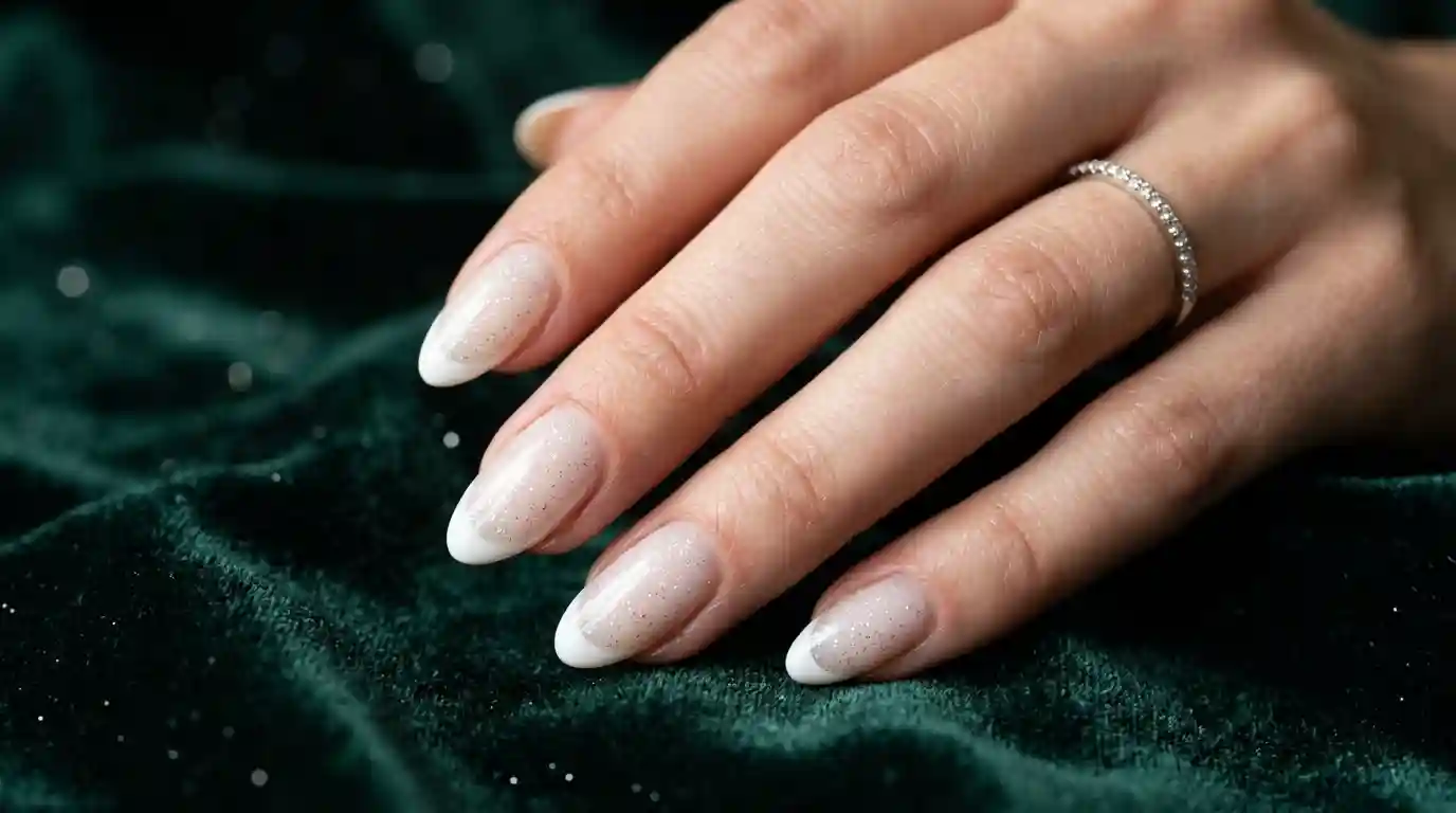 milky french glitter nails