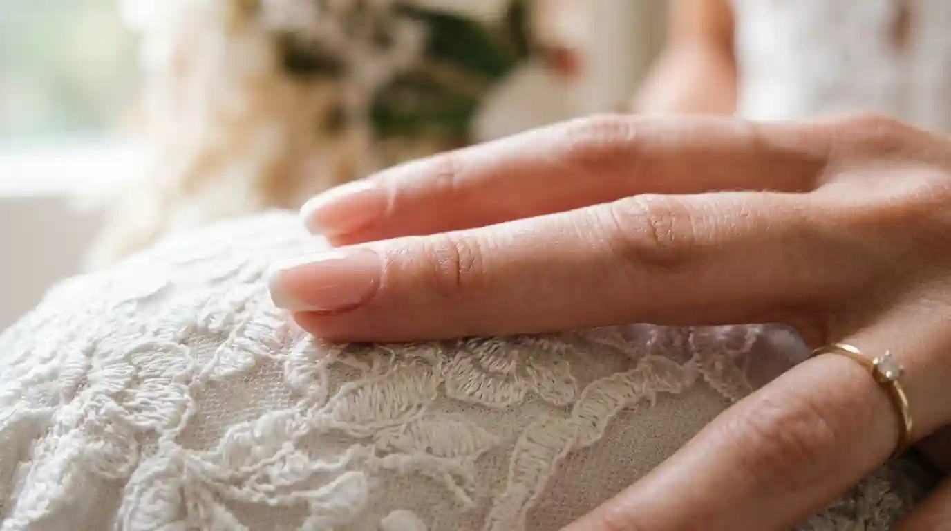 milky pink french tip bridal nails