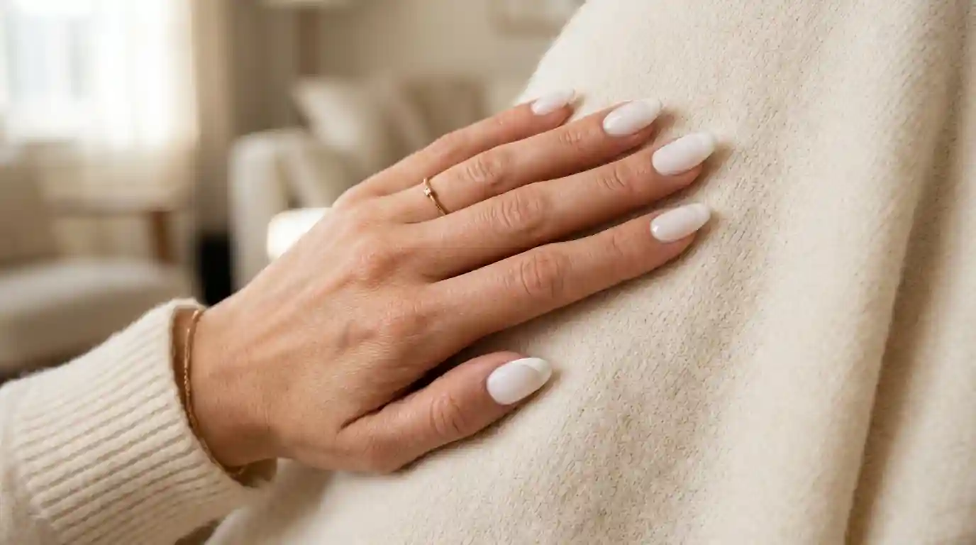 milky white on white french tip nails