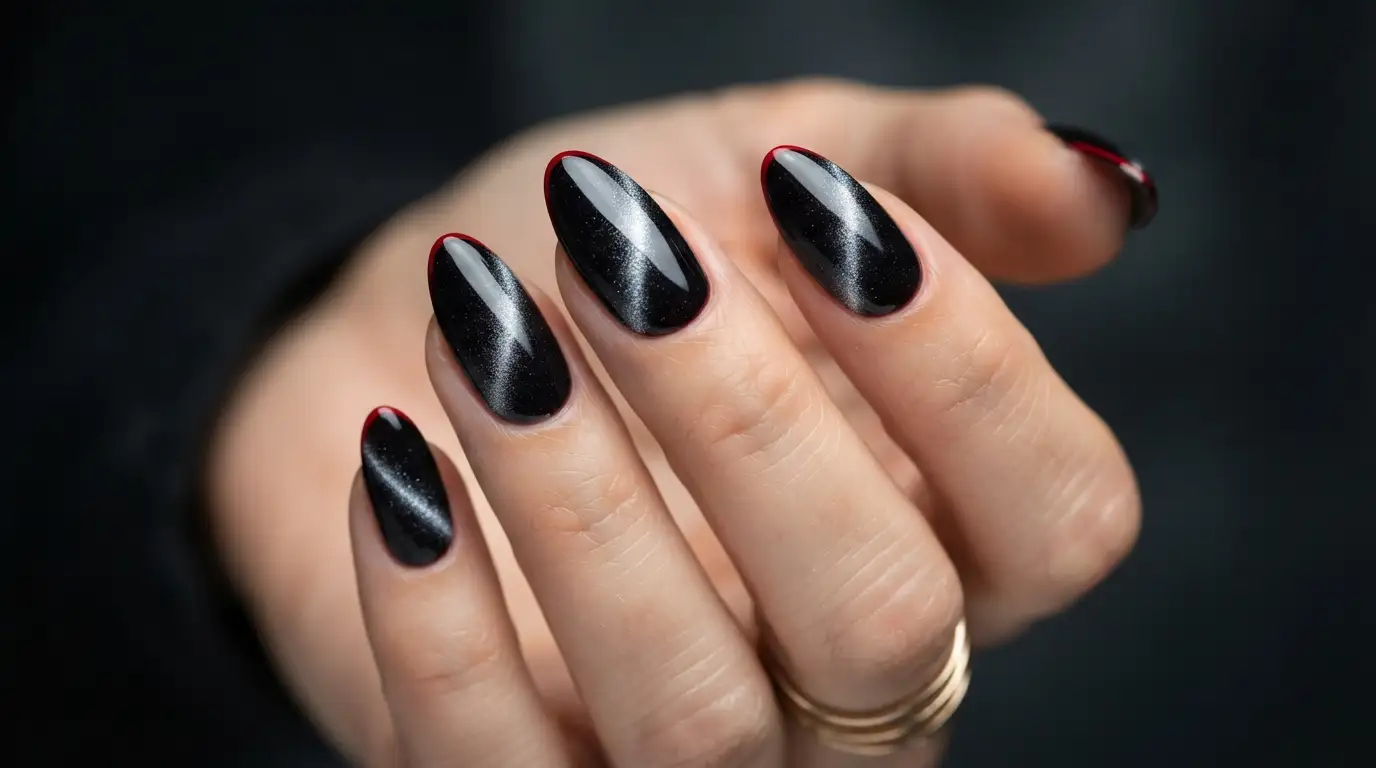 Black Cat Eye with a Thin Red Edge Line