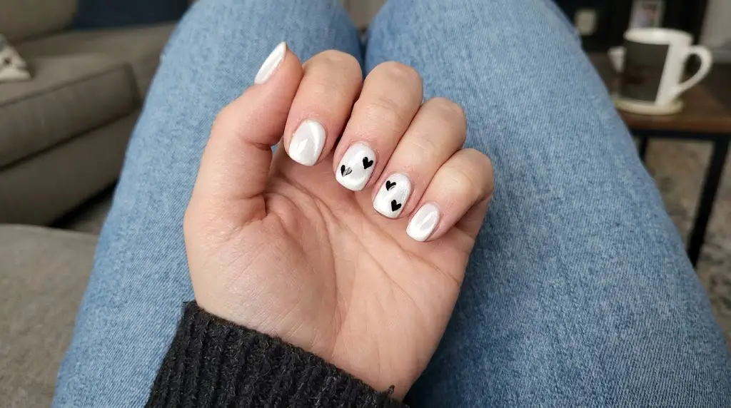 Black Mini Heart Accent Nails