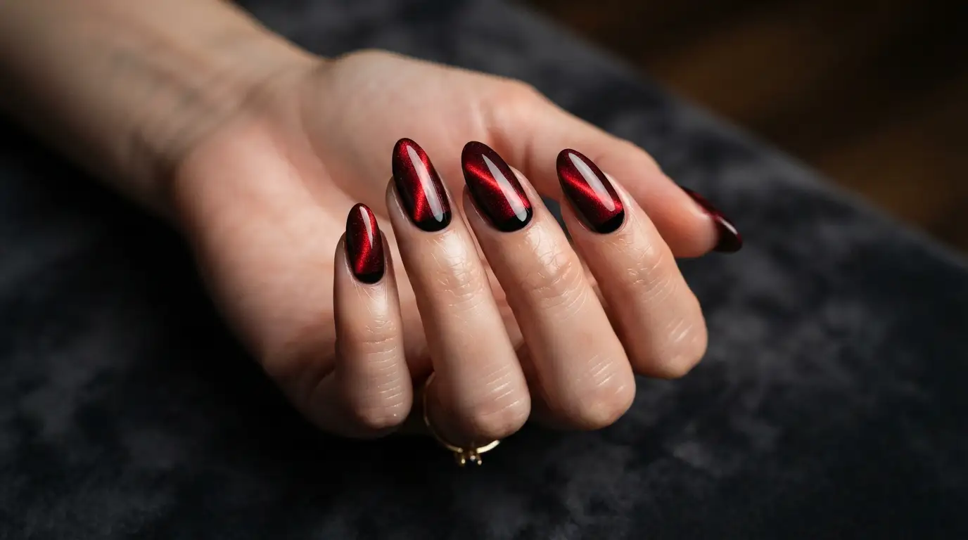 Black Reverse French on Red Cat Eye