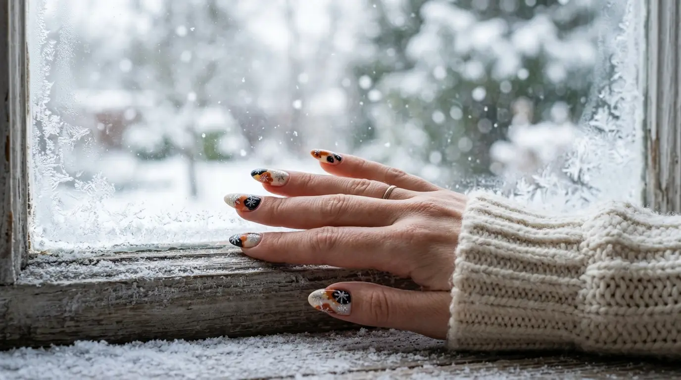 Calico Snowflake Winter Nails