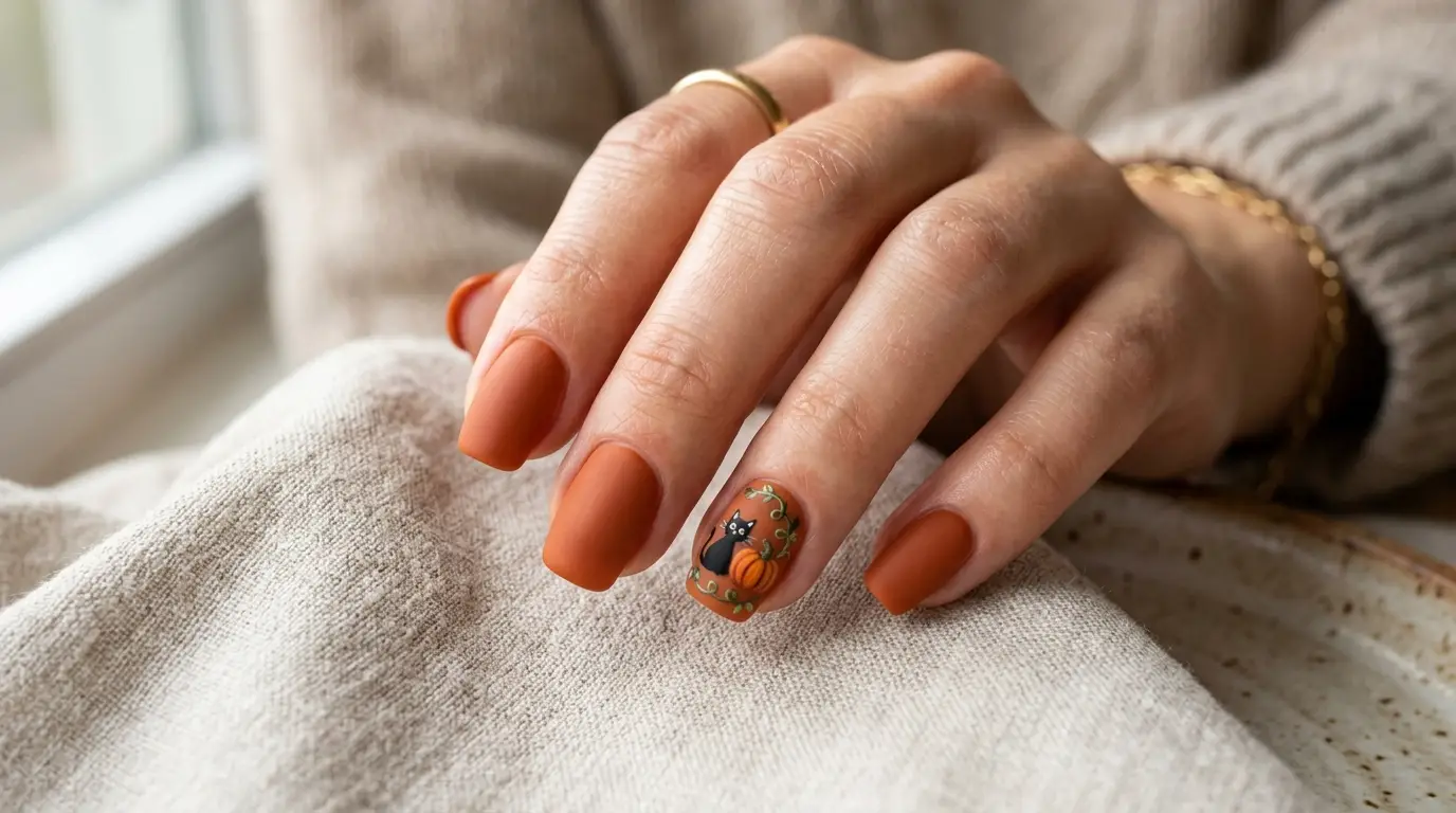 Cat and Pumpkin Patch on Burnt Orange