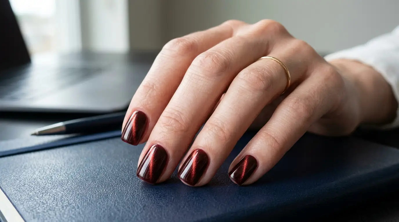 Cherry Cola Single Line Short Square Nails